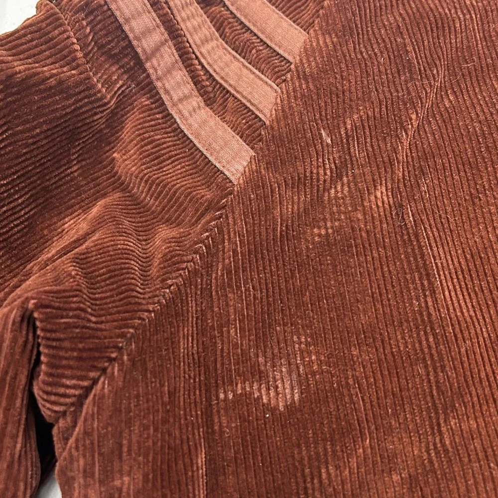 JCPenney Corduroy Jacket Mens 44L Brown Sherpa Lined Hooded Vintage Zip Up
